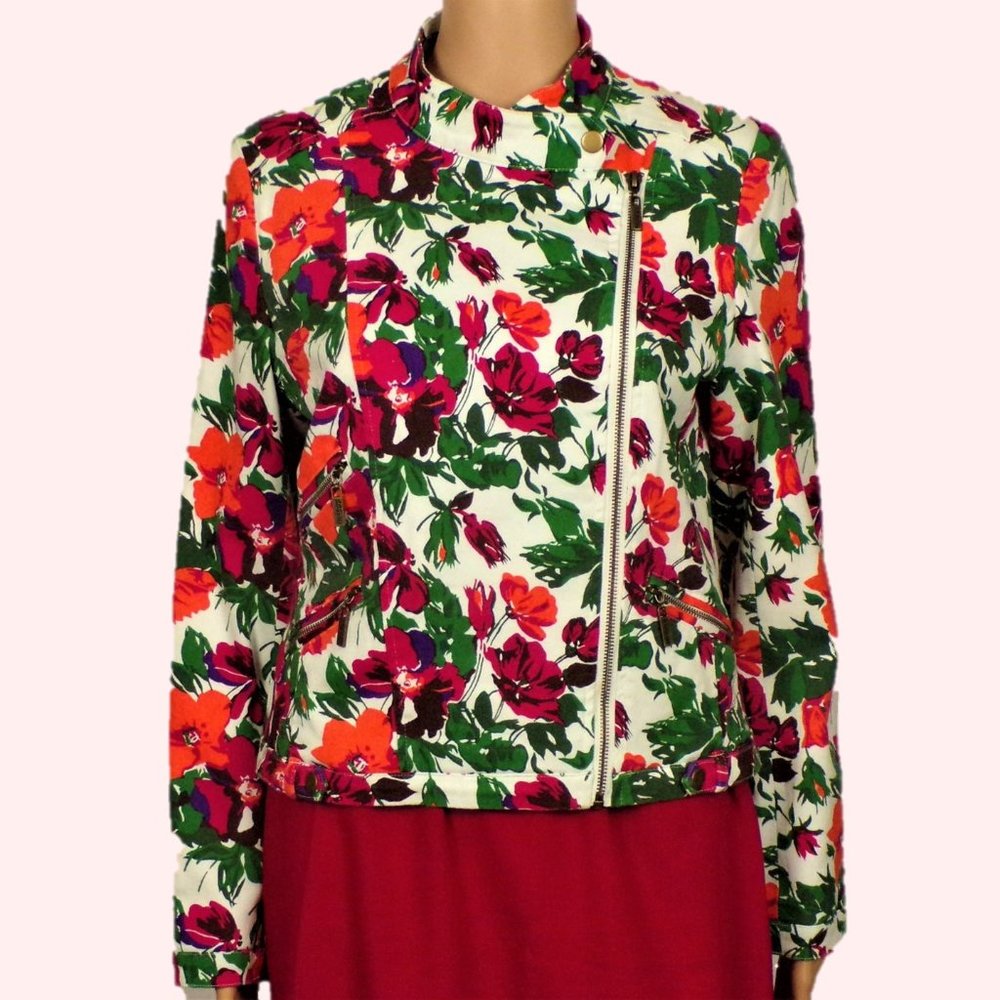 TWIGGY LONDON size S multicolor floral light zip-front jacket cotton/spandex